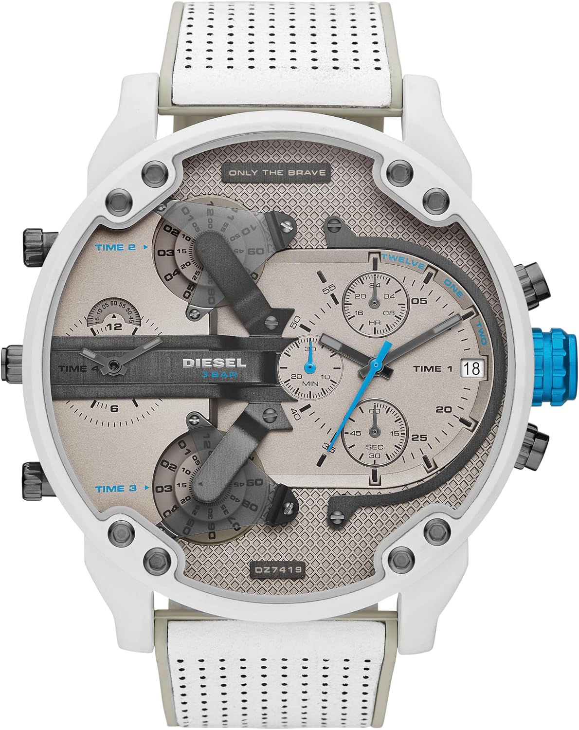 Diesel Mr. Daddy 2.0 - Reloj de hombre con cronógrafo de tamaño extra grande y correa de acero inoxidable, silicona o cuero