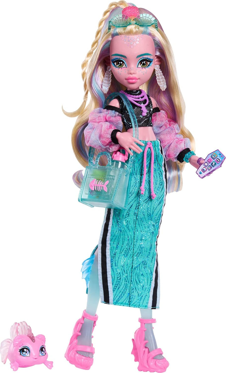 Muñeca Monster High, Lagoona Blue con top corto y falda maxi deport...