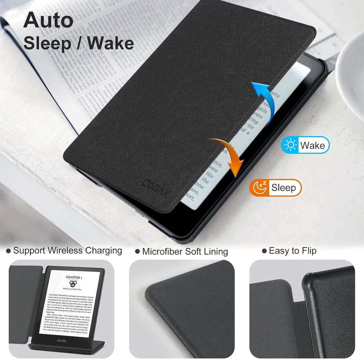CoBak Funda magnética para todos los nuevos E-Reader de 6 pulgadas 2024 y 2022 (11 generación), compatible con PopSockets/UGREEN/Anker, agarre y soporte magnéticos, apagado y encendido automático