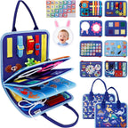 Juguete Montessori de tablero ocupado para niños y niñas, juguete sensorial, actividades educativas, juguete de viaje para automóvil de avión, libro ocupado para aprender habilidades motoras finas, azul
