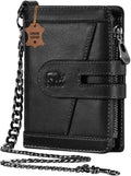 Cartera de cuero genuino para hombre: billetera de cadena antirrobo