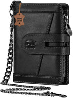 Cartera de cuero genuino para hombre: billetera de cadena antirrobo