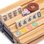 Juego de Mahjong Americano de Yellow Mountain Imports, Azul Calico con Estuche Blando Floral Azul - Estante todo en uno con Empujadores, Monedas de Puntuación Wright Patterson, Dados y Indicador de