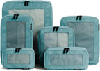 Cubos de embalaje de compresión Aerotrunk para viajes - Bolsas organizadoras de equipaje - Cubos de embalaje de doble cremallera para maletas (paquete de 6, Azul verdoso)