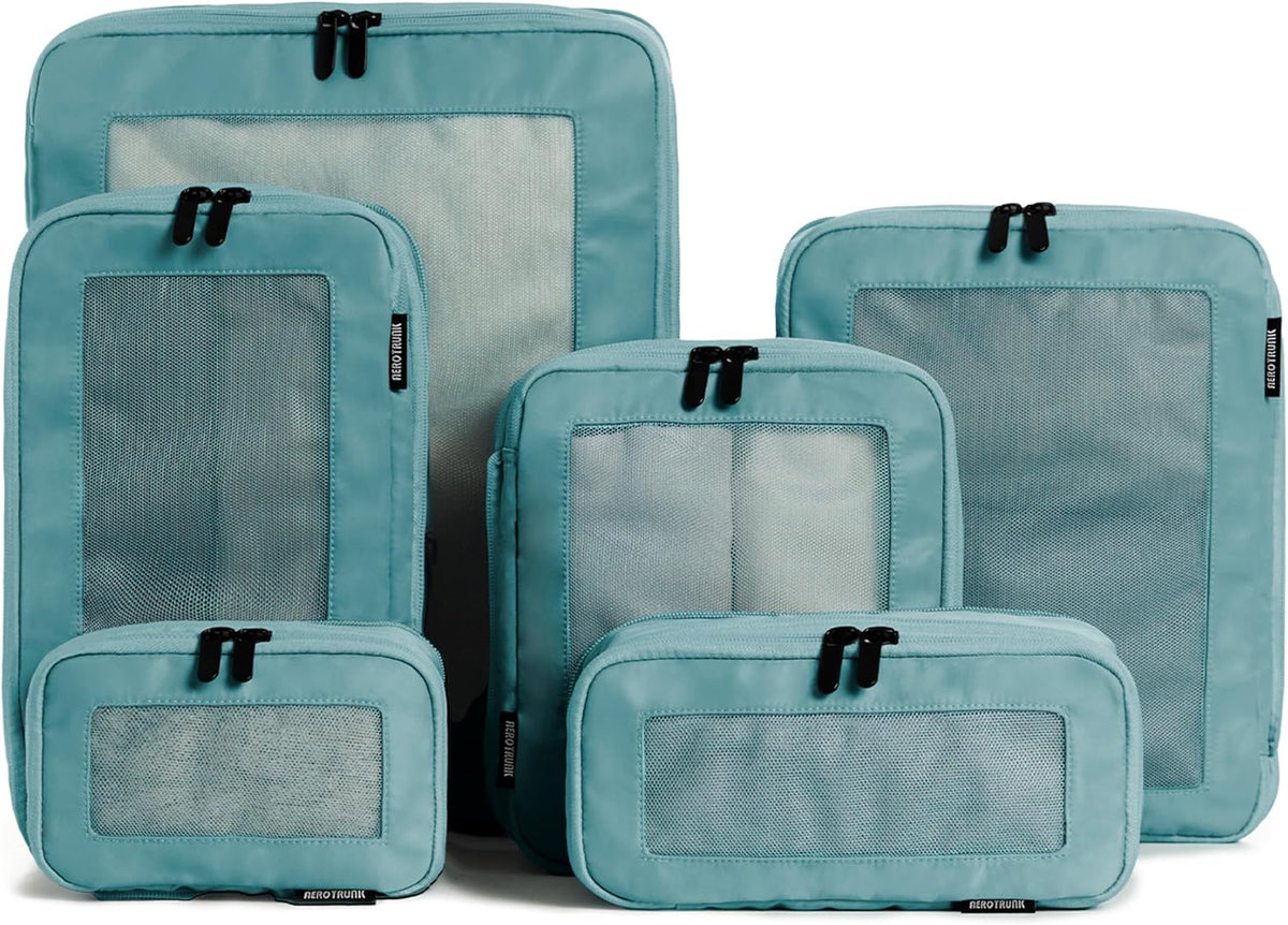 Cubos de embalaje de compresión Aerotrunk para viajes - Bolsas organizadoras de equipaje - Cubos de embalaje de doble cremallera para maletas (paquete de 6, Azul verdoso)