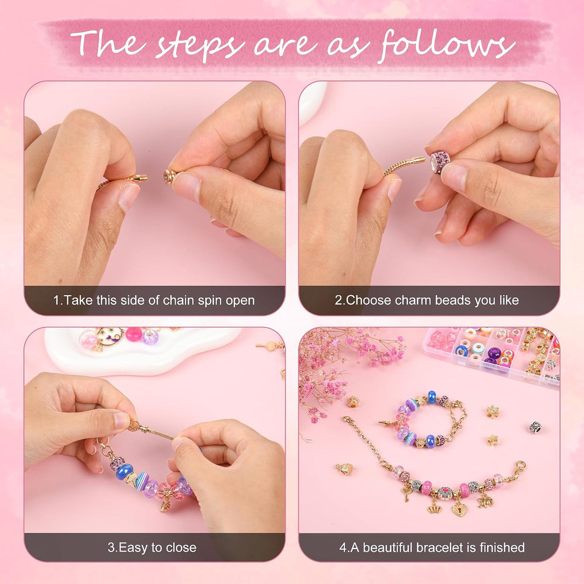 Uniartfy Kit de fabricación de pulseras con dijes, 305 piezas de suministros para niñas de 8 a 12 años, regalos de cumpleaños, manualidades para adolescentes, mujeres, niños de 5, 6, 7, 8, 9, 10, 11, 12 años, con caja organizadora