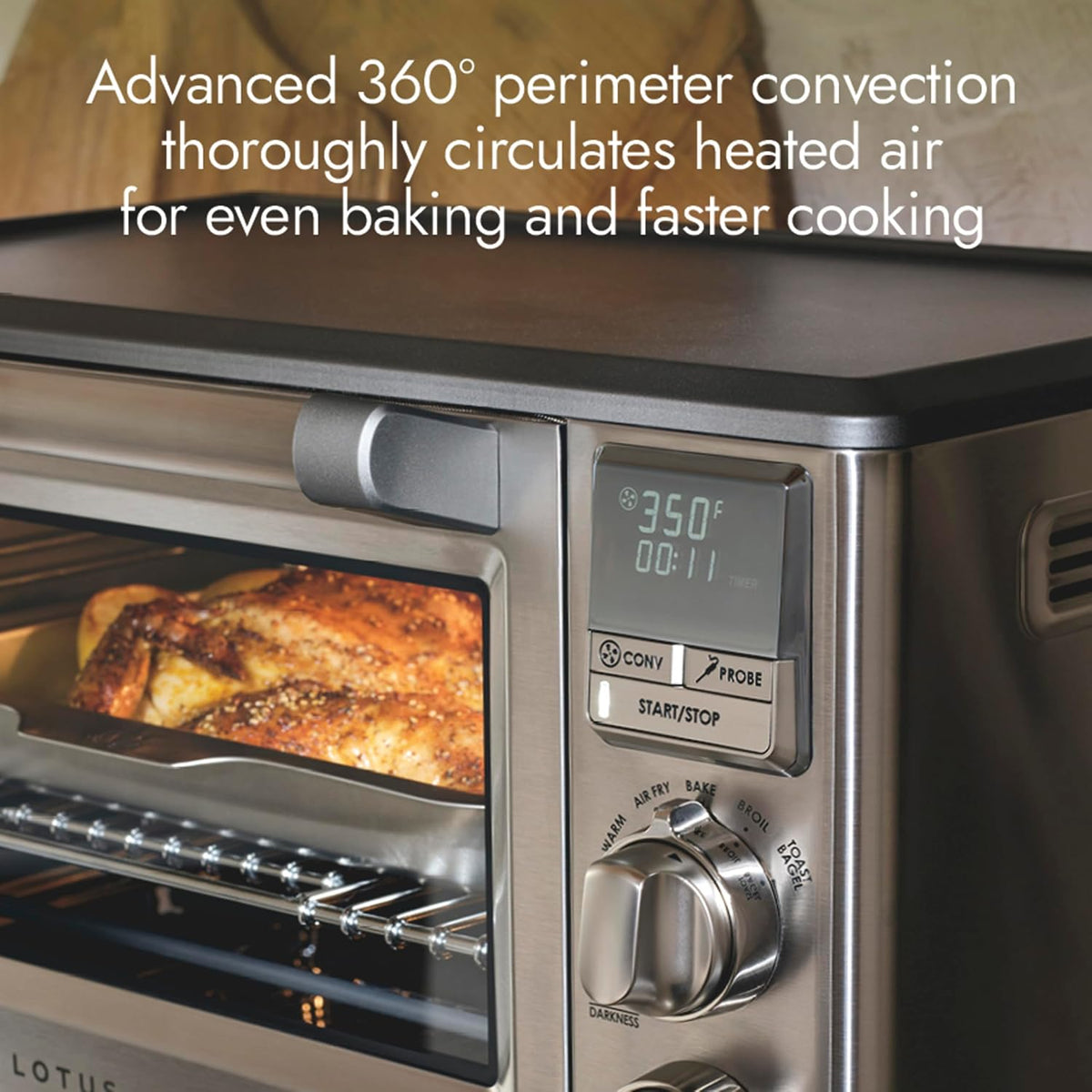 Lotus Horno de convección y freidora, Freidora de aire y horno tostador, Horno de convección de encimera, The Perfectionist, 1800 vatios, acero inoxidable, serie profesional, LTSCO500