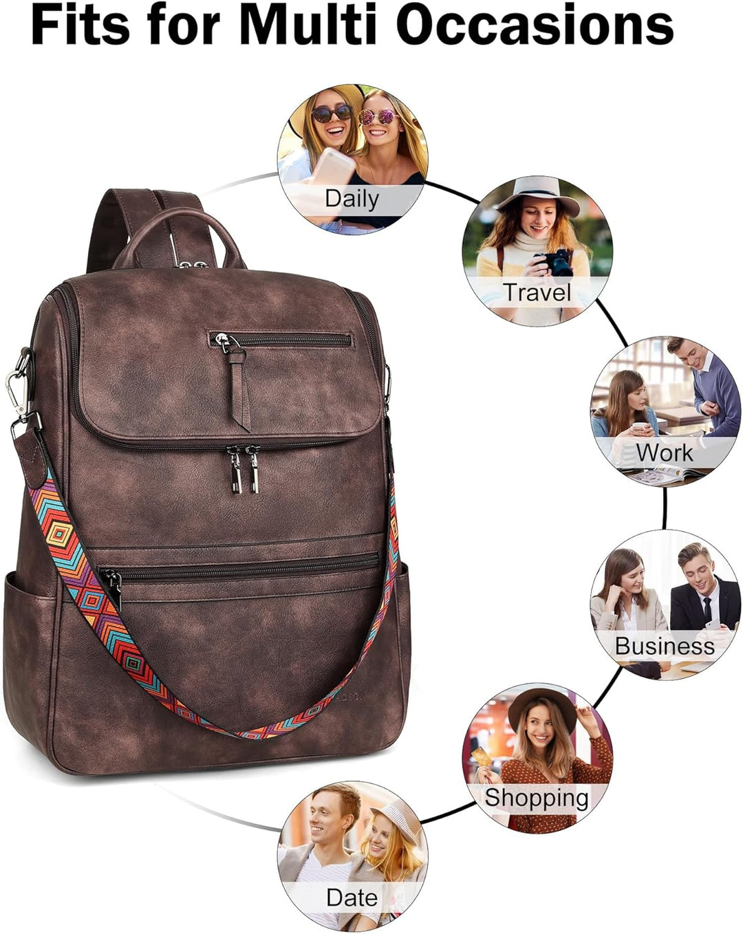 FADEON Mochila para computadora portátil para mujer, mochila de via...