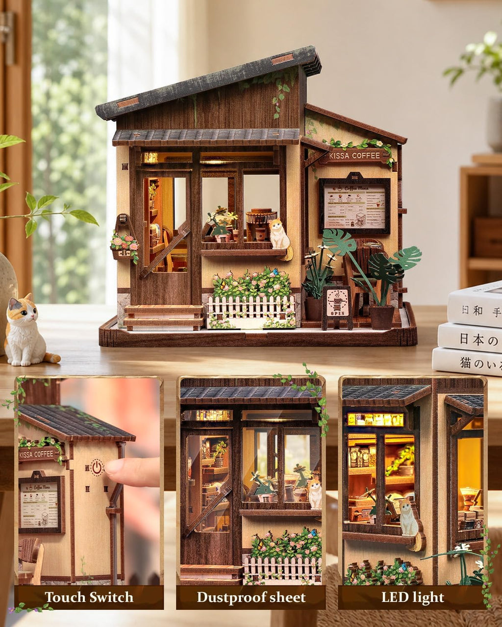 Cutebee Kit de rincón de libros LED, kits de casa en miniatura de bricolaje