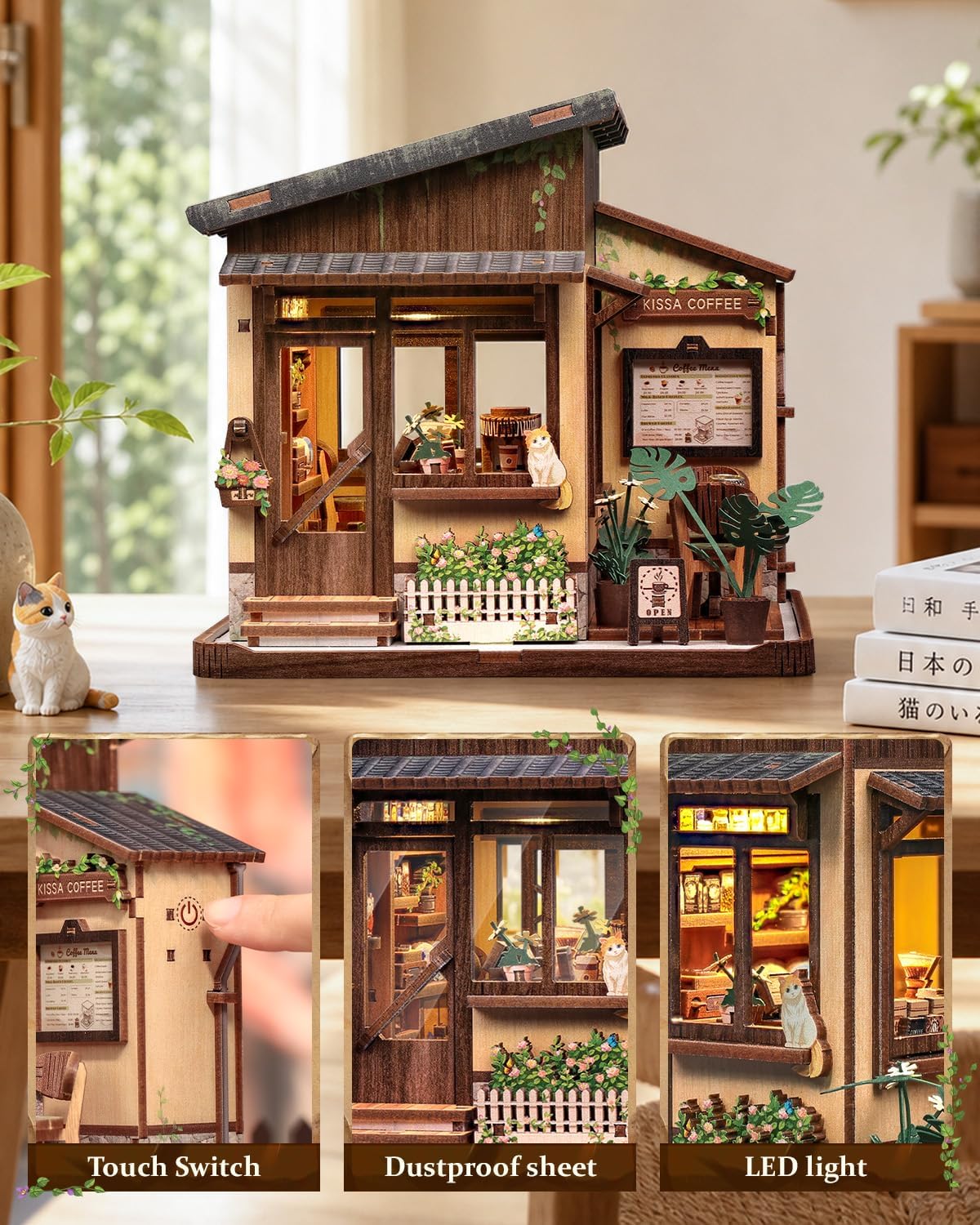 Cutebee Kit de rincón de libros LED, kits de casa en miniatura de bricolaje