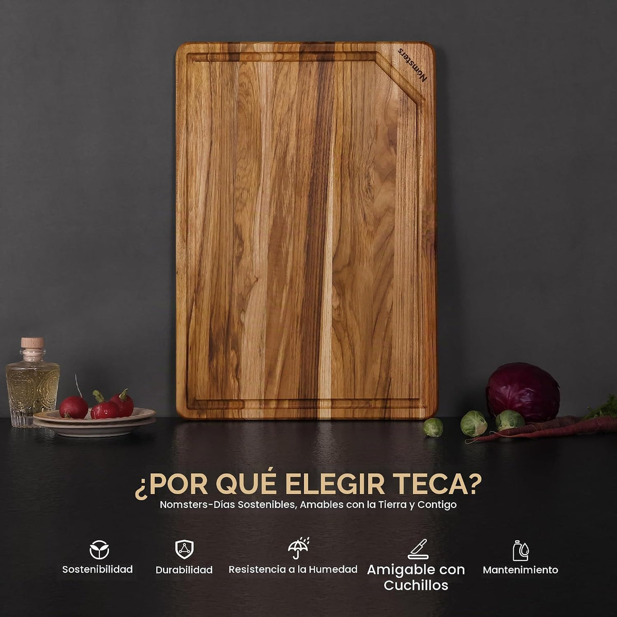Tabla de cortar de madera de teca para cocina Tablero de charcutería