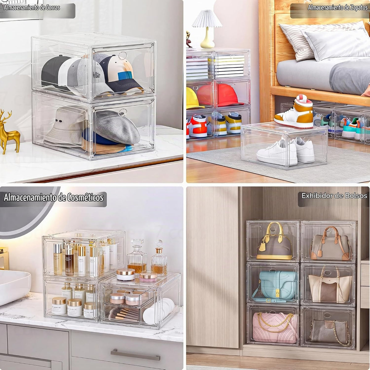 Organizador de Zapatos Transparente y Resistente con Puerta Magnética, Caja de Almacenamiento para Zapatos Apilable