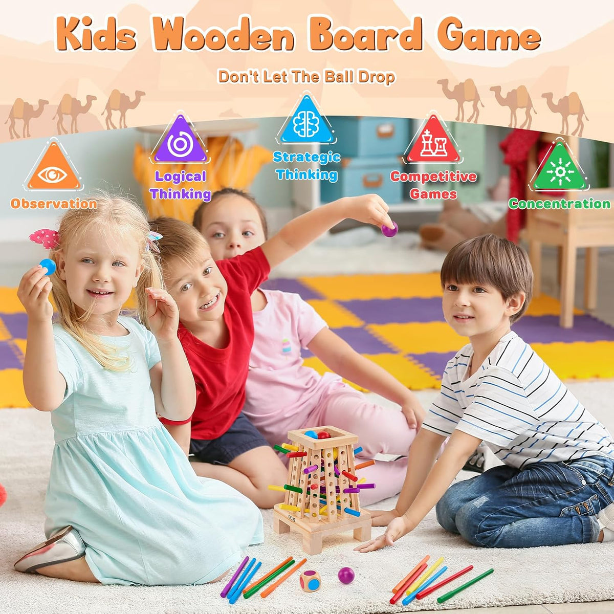 Juego de mesa Montessori para niños de 4 a 6 años, juego de dados de madera