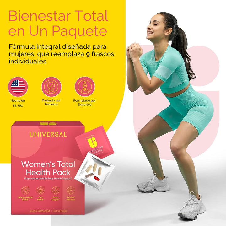 Paquetes de vitaminas diarias Total Health para mujeres, multivitam...