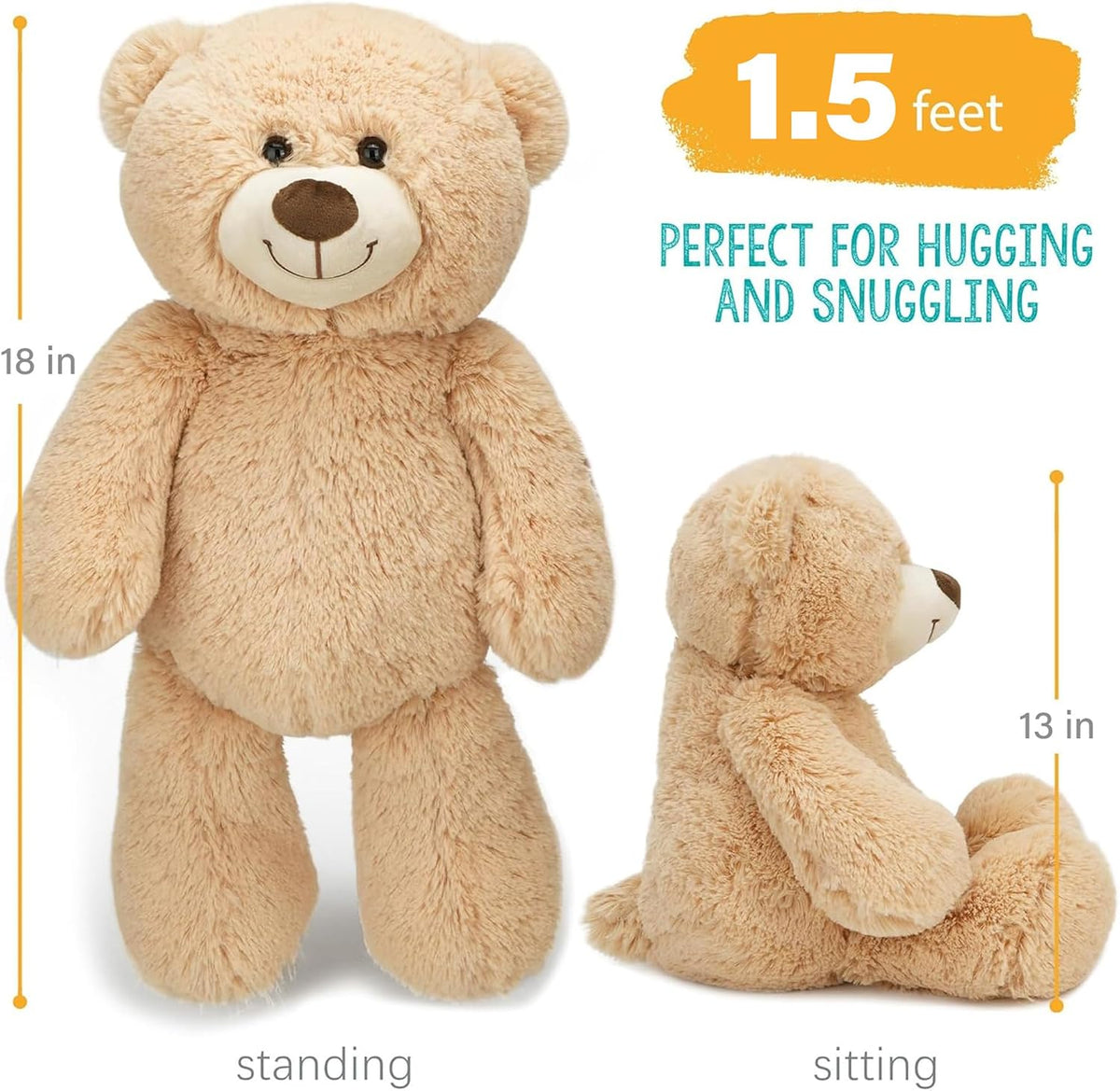 BenBen - Oso de peluche suave, 18 pulgadas, color marrón claro