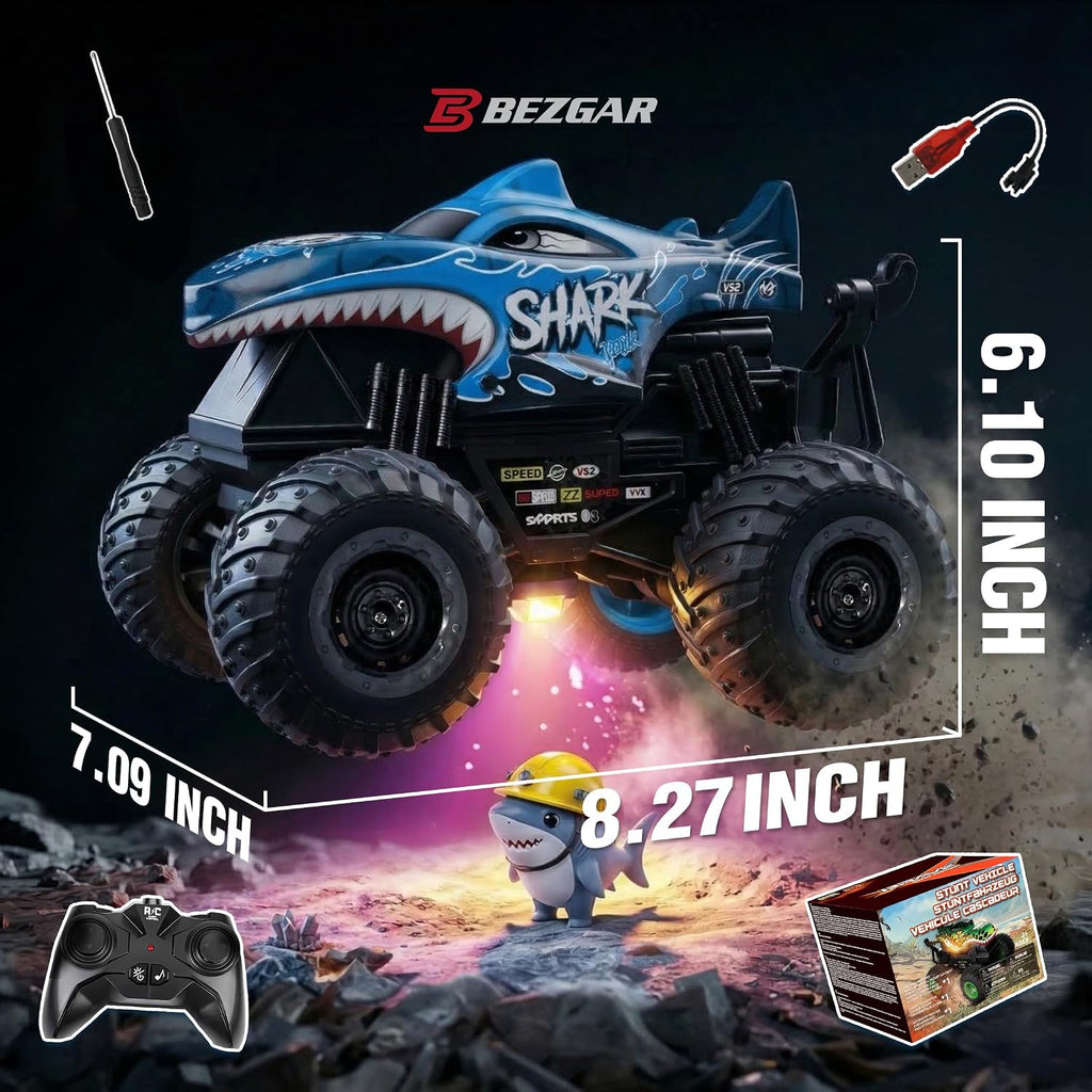BEZGAR 1:20 Monster Truck Toys, 360 ° Stunt RC Cars con música y luz