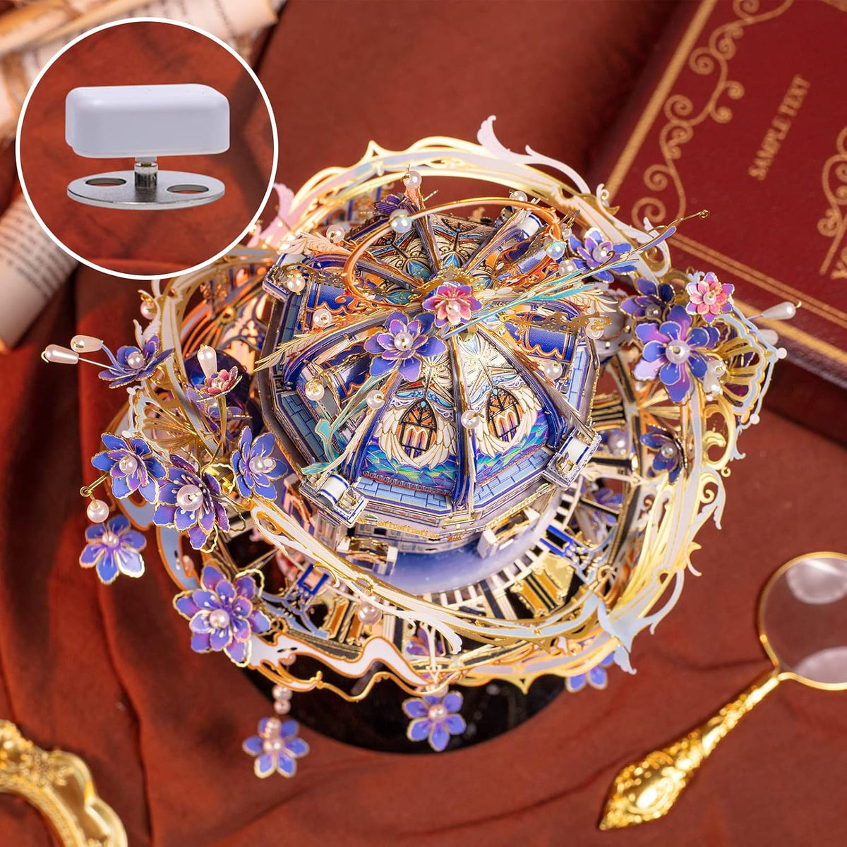 MU Rompecabezas de metal 3D para adultos Romeo y Julieta con juego de caja Musix de iluminación, kits de modelo de palacio de elfos, construcción de arquitectura en miniatura, juego de rol, juego de rol, regalo de amor, decoración del hogar