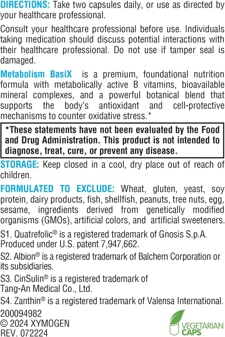 XYMOGEN Metabolism BasiX - Fórmula multivitamínica, mineral y botán...