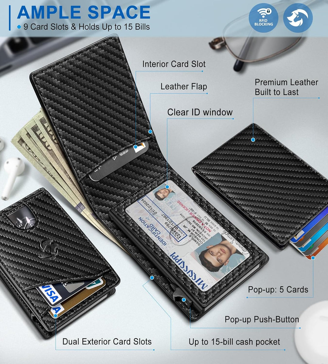 Housmai Cartera para hombre, tarjetero desplegable delgado con bloq...