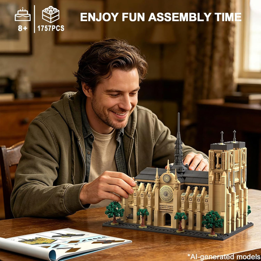 Notre Dame de Paris - Juego de construcción de arquitectura con luz LED, 1757 piezas, modelo coleccionable de bloques de construcción emblemáticos de París para adultos, regalo de cumpleaños