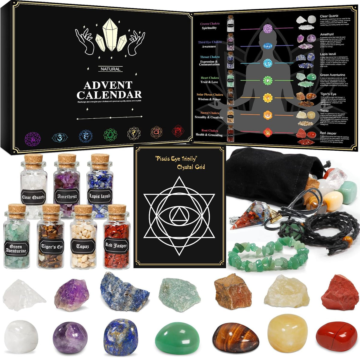 24 piezas de calendario de Adviento de cristal curativo 2026