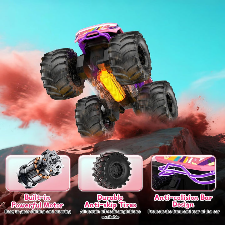 Coche de control remoto para niñas camión monstruo rosa