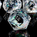 Juego de dados poliédricos D&D Dados de borde afilado de resina Mylar iridiscente Galaxy para RPG Juego de rol Compatible con DND Regalo (Arena Rápida Blanca + Gato Negro)