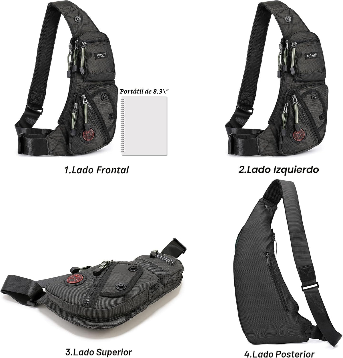 NICGID Bolso bandolera en el pecho, mochila de hombro, bolsa cruzada, mochila casual para hombres y mujeres, Verde oscuro, Viajes
