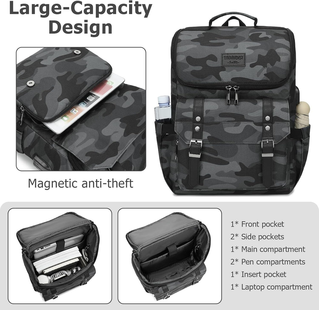 YALUNDISI Mochila vintage de viaje para laptop con puerto de carga...