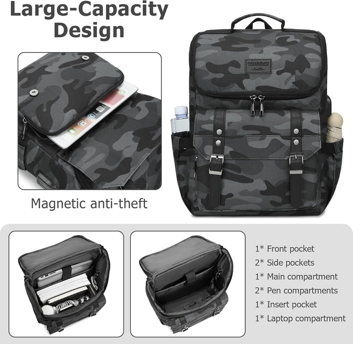 YALUNDISI Mochila vintage de viaje para laptop con puerto de carga...