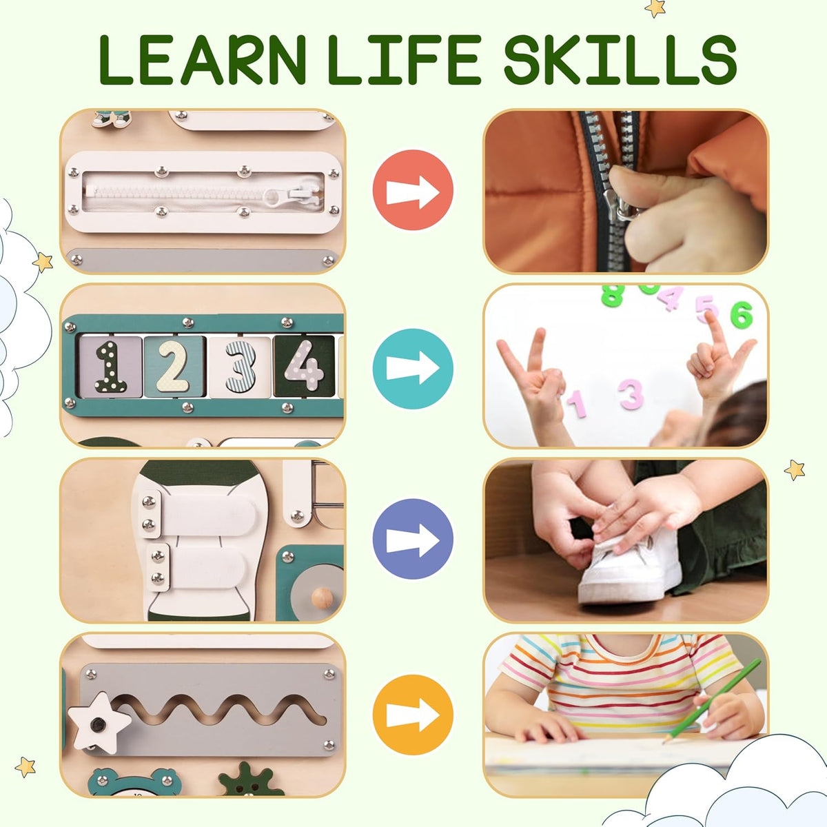 Tabla Montessori grande para bebés y niños pequeños de 1 a 3 a 17 pulgadas, tabla de actividades sensoriales de madera - Habilidades motoras finas y juguete educativo de aprendizaje temprano para niños de 1, 2, 3 años, apto para viajes y seguro