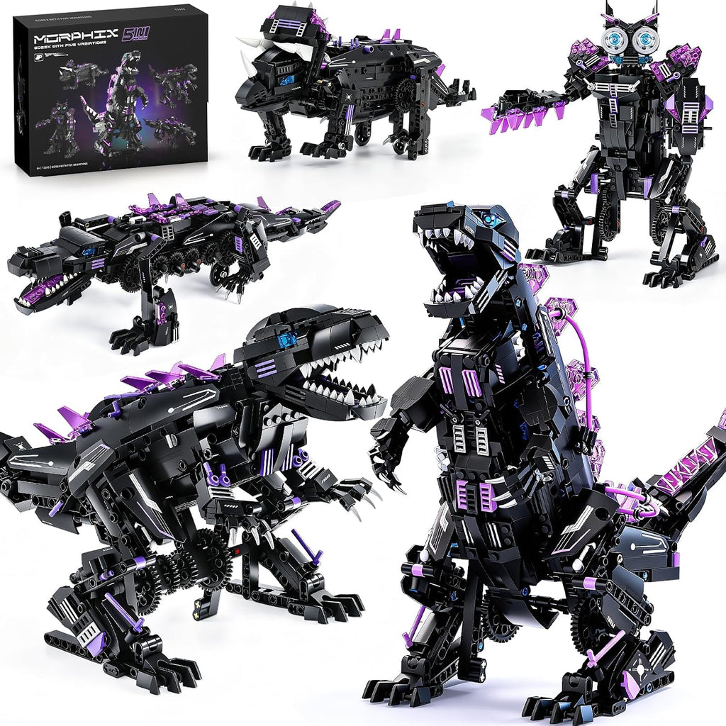 Kit de construcción de robot de dinosaurio STEM 5 en 1, aplicación 935 piezas y control remoto, reconstruye en T-Rex, triceratops, cocodrilo, robot y monstruo, regalo de ingeniería para niños y niñas