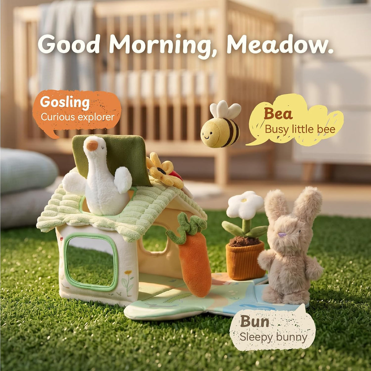 let's make Juguete sensorial para bebés de 6 a 12 meses, juego de cabaña 2 en 1 con conejito de abeja de ganso de peluche, granero suave, granero suave, juguetes Montessori de viaje para bebés