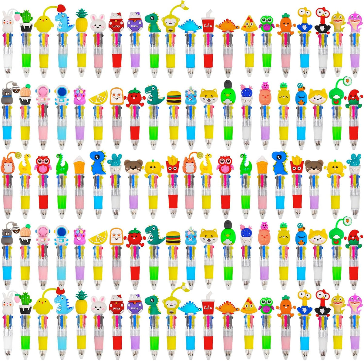 CZWZ 100 unidades Mini Bolígrafos Multicolor 4 en 1 Lindos en Uno, Bolígrafos a Granel para Niños, Bolígrafo de Bola para Cumpleaños y Fiestas Infantiles, Regalos Divertidos con Tinta Surtida Kawaii