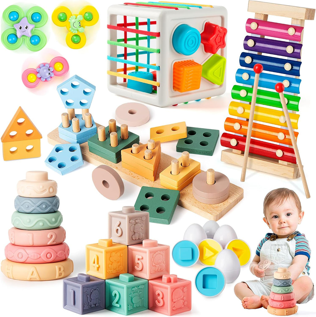 Somastung Juguetes para bebés 7 en 1 de 6 a 12 meses, juguetes Montessori para bebés de 6-9-12-18 meses