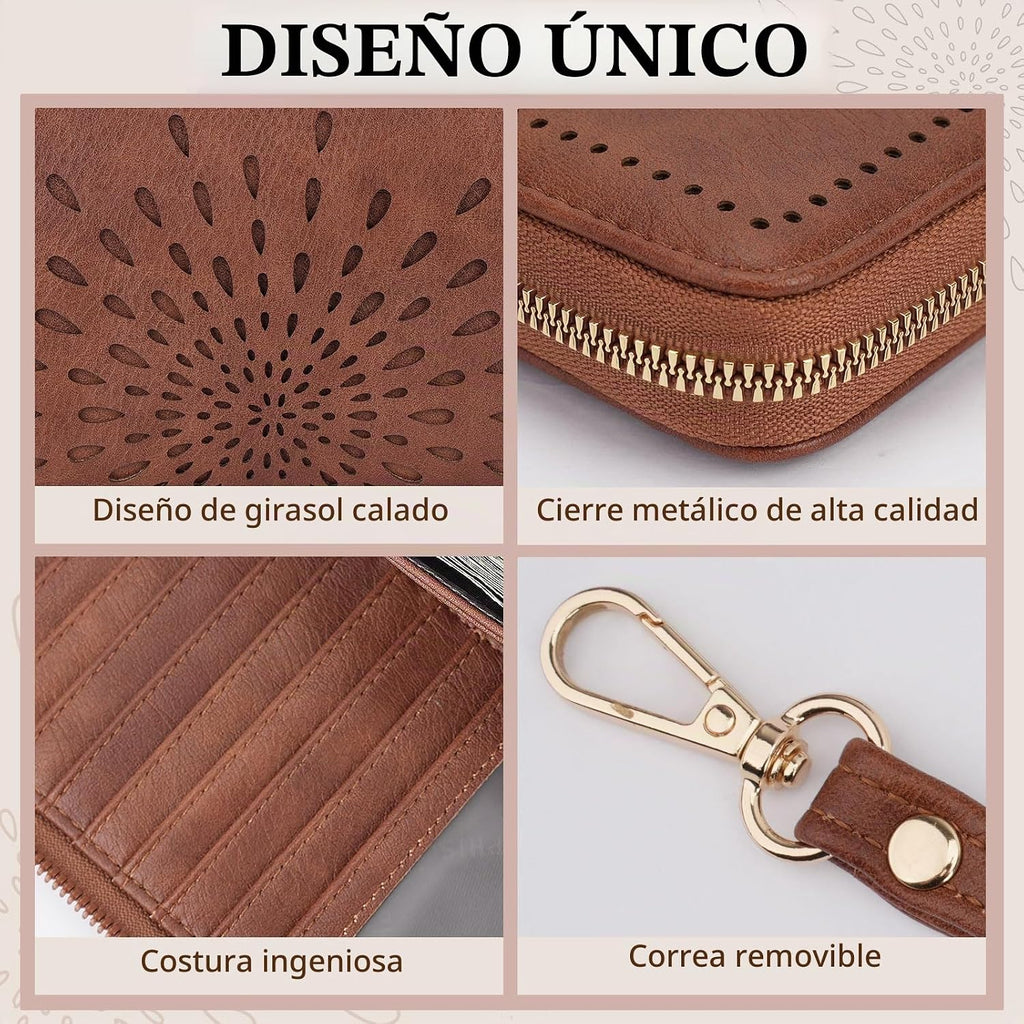 APHISON Billetera para mujer, gran capacidad, monedero, tarjetero, RFID, pulsera, teléfono, cremallera, moneda, bolsillo de viaje