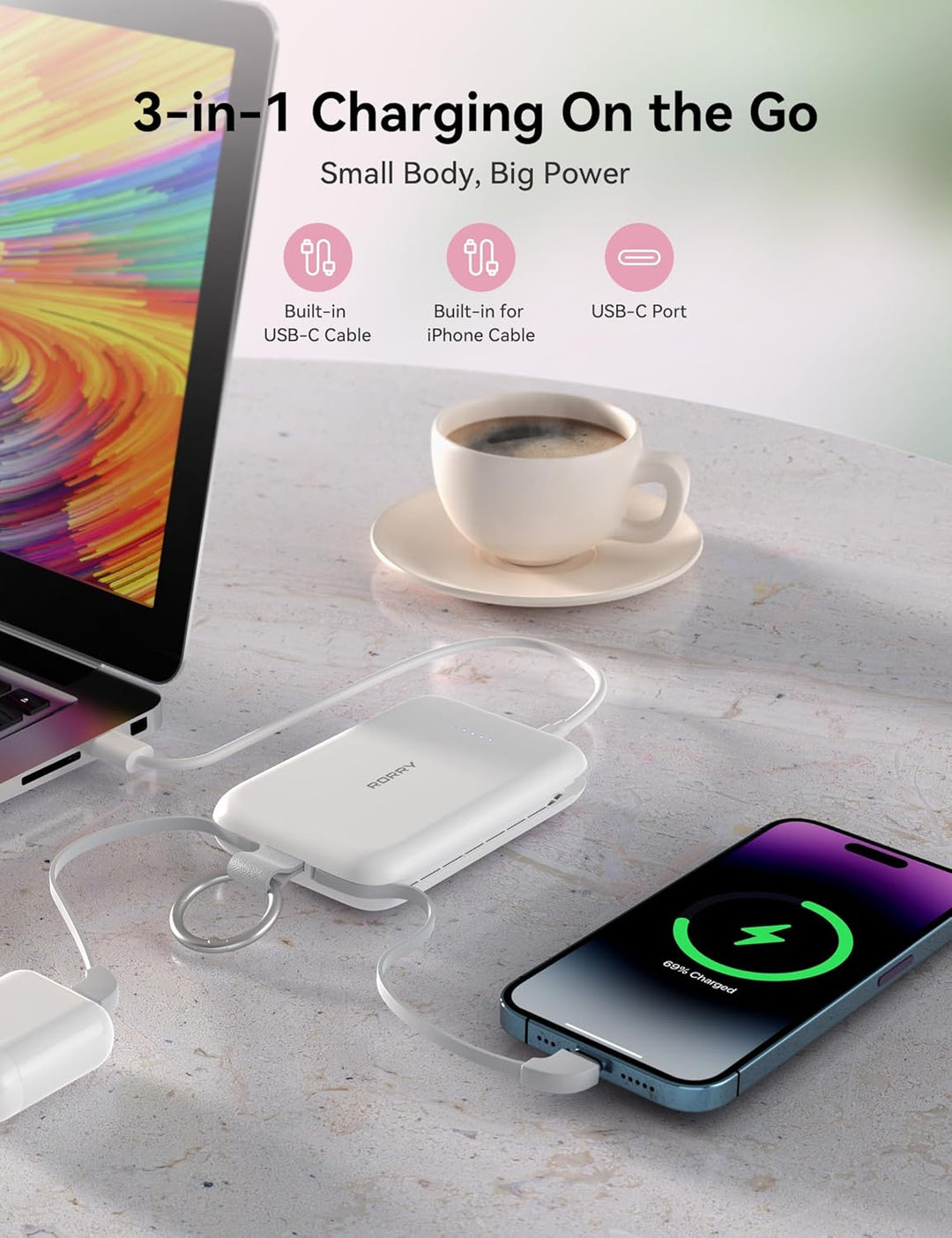 RORRY Cargador portátil, 10000 mAh PD 30 W, cargador portátil de ca...