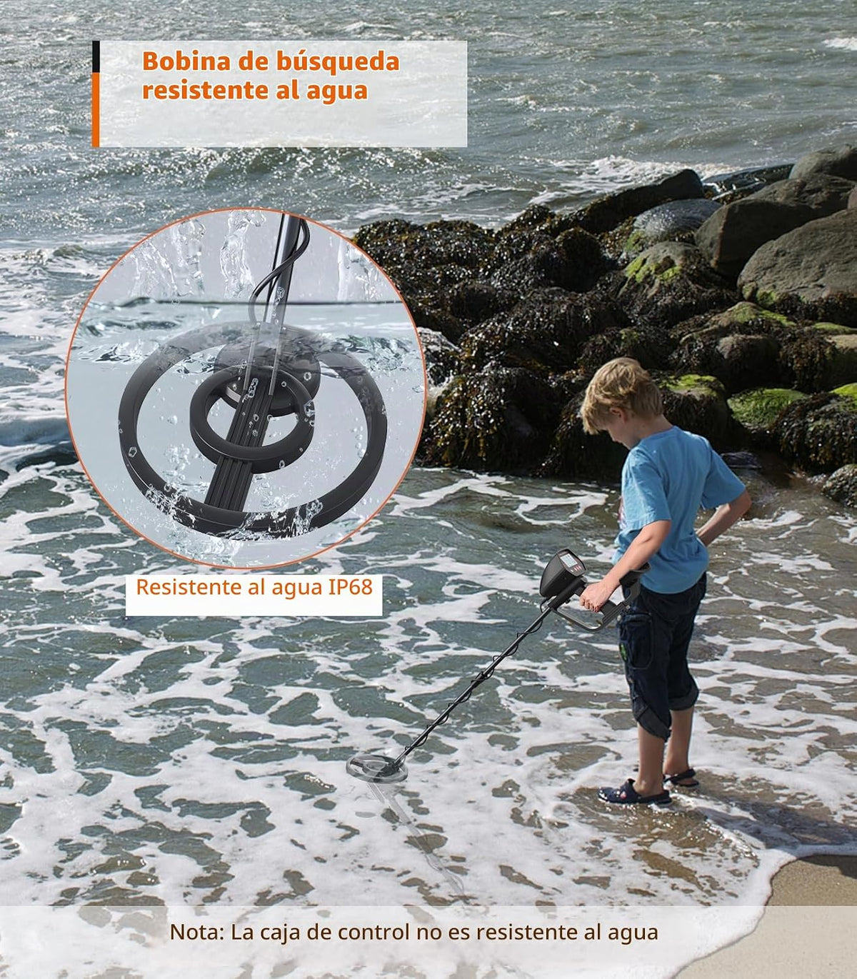 metal Detector para Kids, Easy a use, Fun LCD Display, Lightweight &Adjustable Kids metal Detector Kit, 8" Waterproof Coil, Beach/Backyard Hunting, Gifts para Kids Ages 8-12 (Complete Kit)