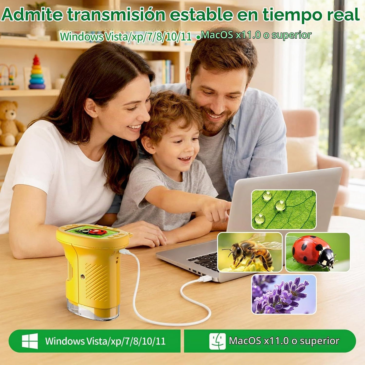 Microscopio para niños: Microscopio de bolsillo portátil 1000X para fotos y videos, kits de ciencia portátiles, juguetes STEM, regalos de Navidad/cumpleaños para niñas y niños de 3 a 12 años (naranja)
