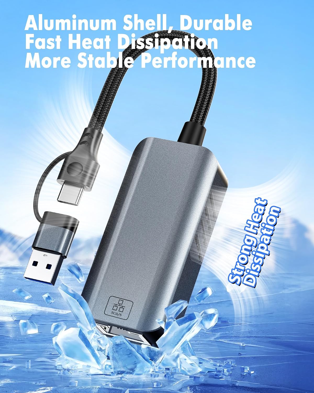 Adaptador USB a Ethernet de 5 gb - Convertidor de red USB-A y USB C a RJ45 de 5000 Mbps USB a RJ45 0.18 oz Fast LAN Ethernet Dongle para MacBook Air/Pro, HP, XPS, portátil, Surface, iPad, iPhone 17/16