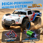 pinkking Auto a control remoto rápido sin escobillas para adultos 1:16 4WD todoterreno 50+ KMH de alta velocidad, camión de control remoto de alta velocidad, impermeable, todo terreno