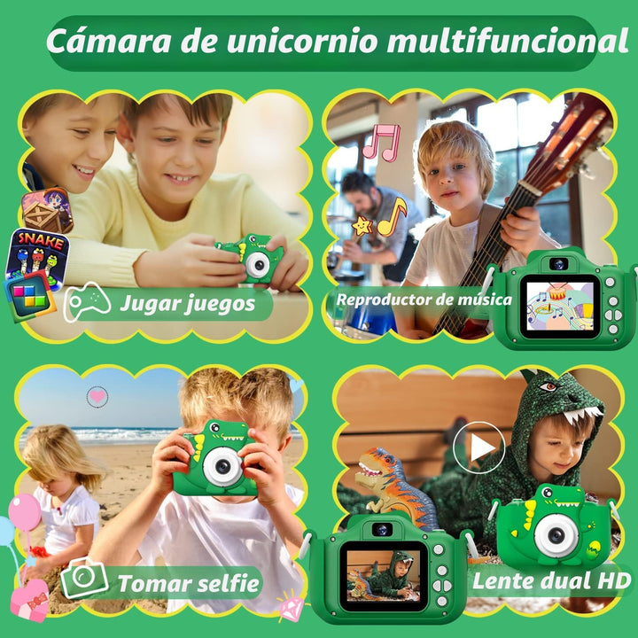 Cámara para niños, mejorada, diseño de dinosaurio, regalos de Navid...