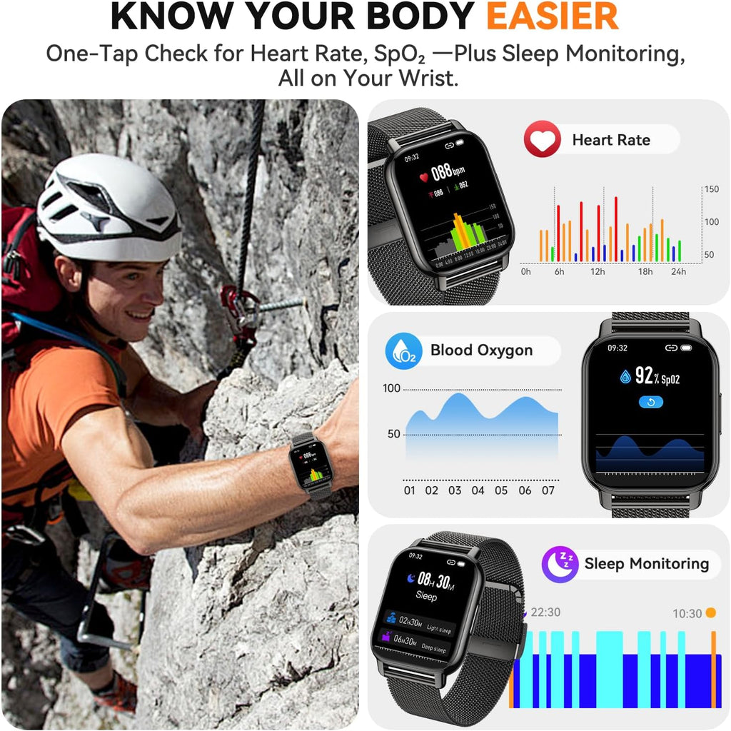 Reloj inteligente para mujer (3 bandas), reloj inteligente con llamadas Bluetooth y control de voz AI, pantalla HD de 1.85 pulgadas, monitor de frecuencia cardíaca/SpO2, rastreador de sueño, compatible con Android iOS (negro)