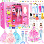 66 piezas de ropa y accesorios para muñecas con armario de muñecas para muñecas de 11.5 pulgadas, conjunto de vestir con 1 muñeca, vestidos de moda, conjuntos, tops y pantalones, zapatero, bolsas