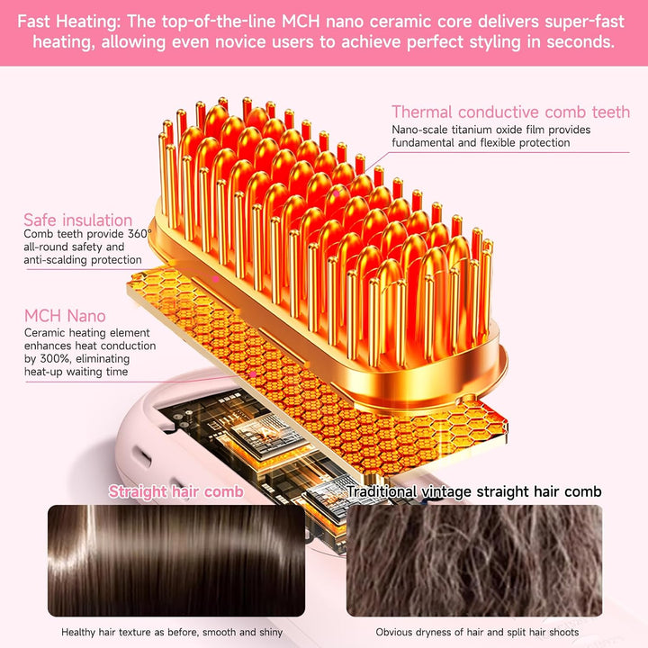 Cepillo alisador de cabello inalámbrico \u2013 Go Brush Pro para ca...