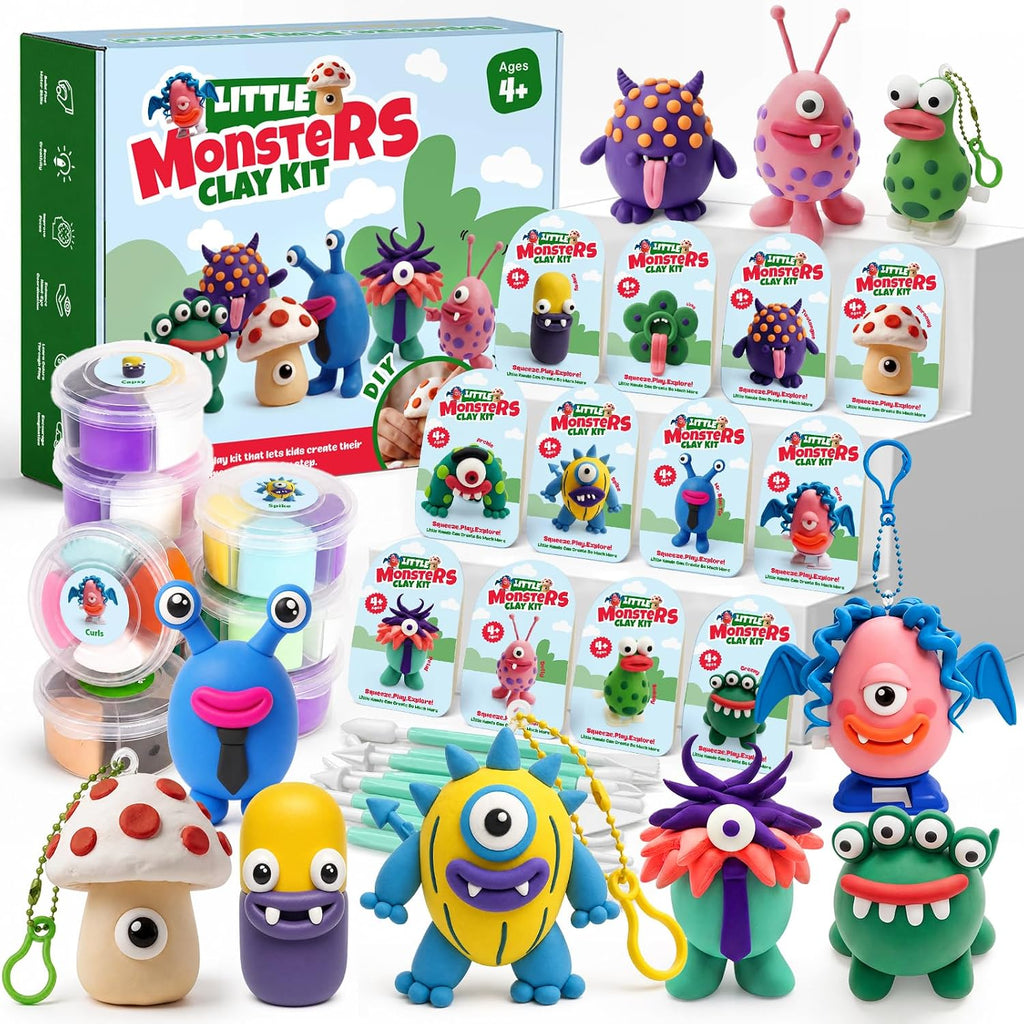Kit de arcilla seca al aire para niños, juego de escultura de arcilla mágica de 12 monstruos, regalos de fiesta de bricolaje para niños de 4 a 12 años, ultraligero y suave, seguro y antiadherente con