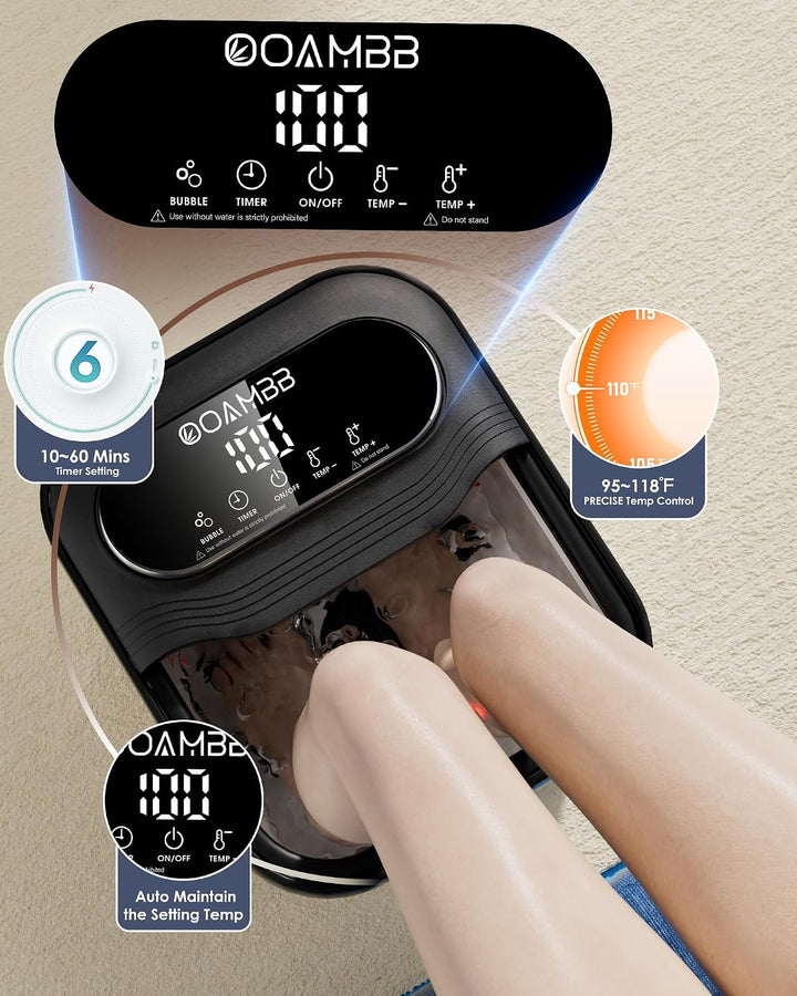 OOAMBB Spa de pies plegable con control de calor, burbujas y temper...