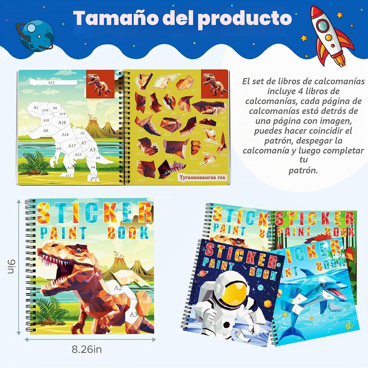 4Pcs Paint by Sticker Books para Kids 4-8, Travel Craft Activity