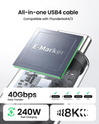 Silkland 40Gbps USB 4 para Thunderbolt 4 Cable 6.6FT, 8K/Dual 4K, 240W PD3.1