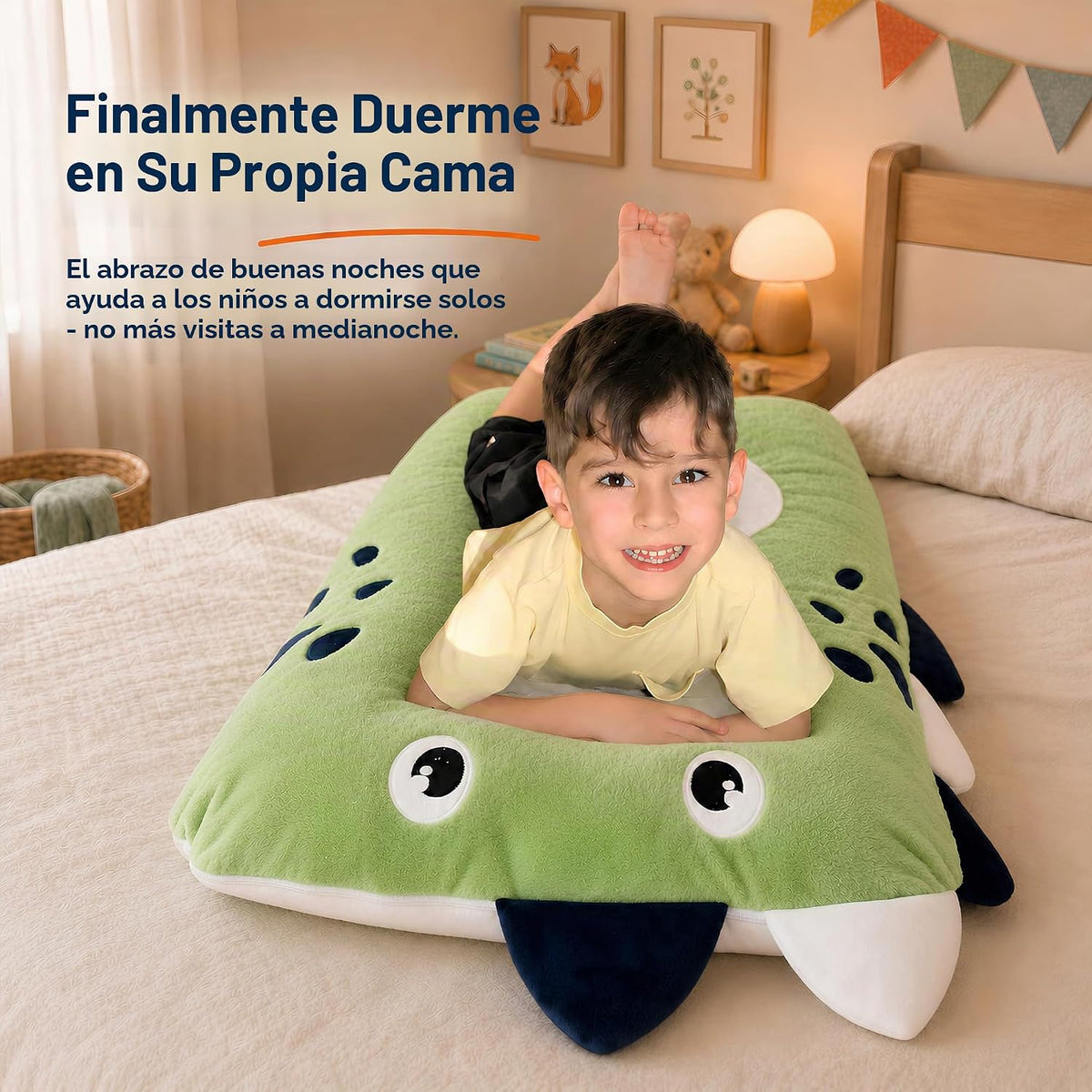 Almohada para cuerpo de niños con forma de dinosaurio - 119 cm en forma de U de felpa larga y suave para niños, para dormir, leer, comodidad para TDAH y necesidades especiales, ansiedad